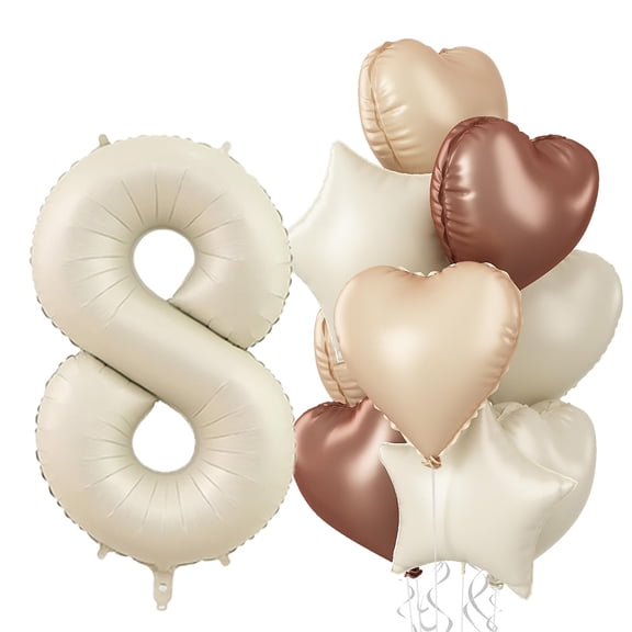 Cream number 8 balloon decoration, Aluminum foil Cream helium Star Balloon 8th Birthday Anniversary Baby Shower Party Bohemian decoration supplies
