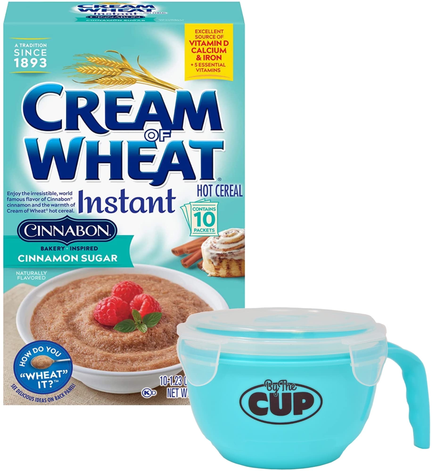 Cream of Wheat Cinnabon Instant Hot Cereal Packets, 10-1.23 Ounce Shelf-Stable Single Serving Packets with By The Cup Cereal Bowl