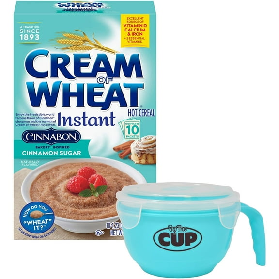 Cream of Wheat Cinnabon Instant Hot Cereal Packets, 10-1.23 Ounce Shelf-Stable Single Serving Packets with By The Cup Cereal Bowl