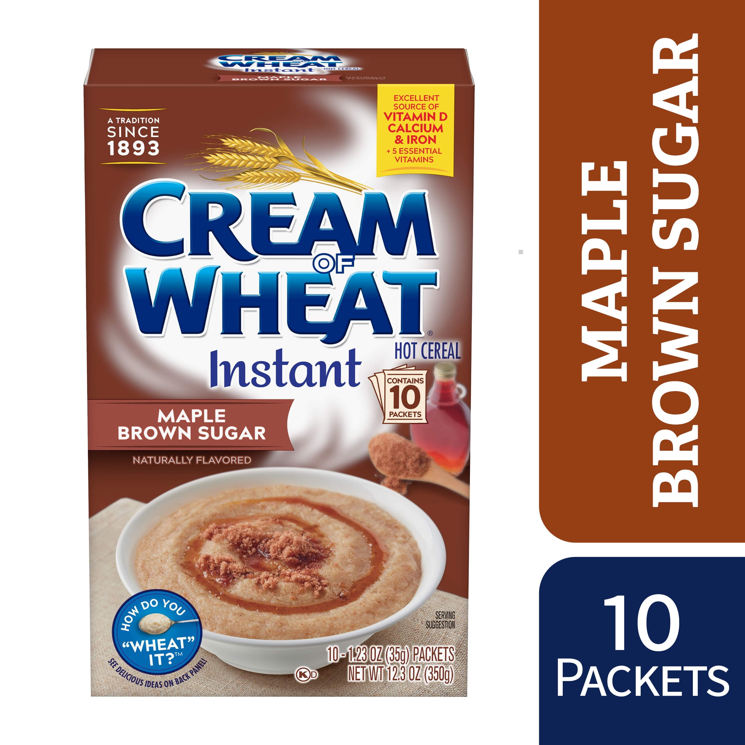 Cream of Wheat Instant Hot Cereal, Maple Brown Sugar, Kosher, Shelf-Stable, 10 Count