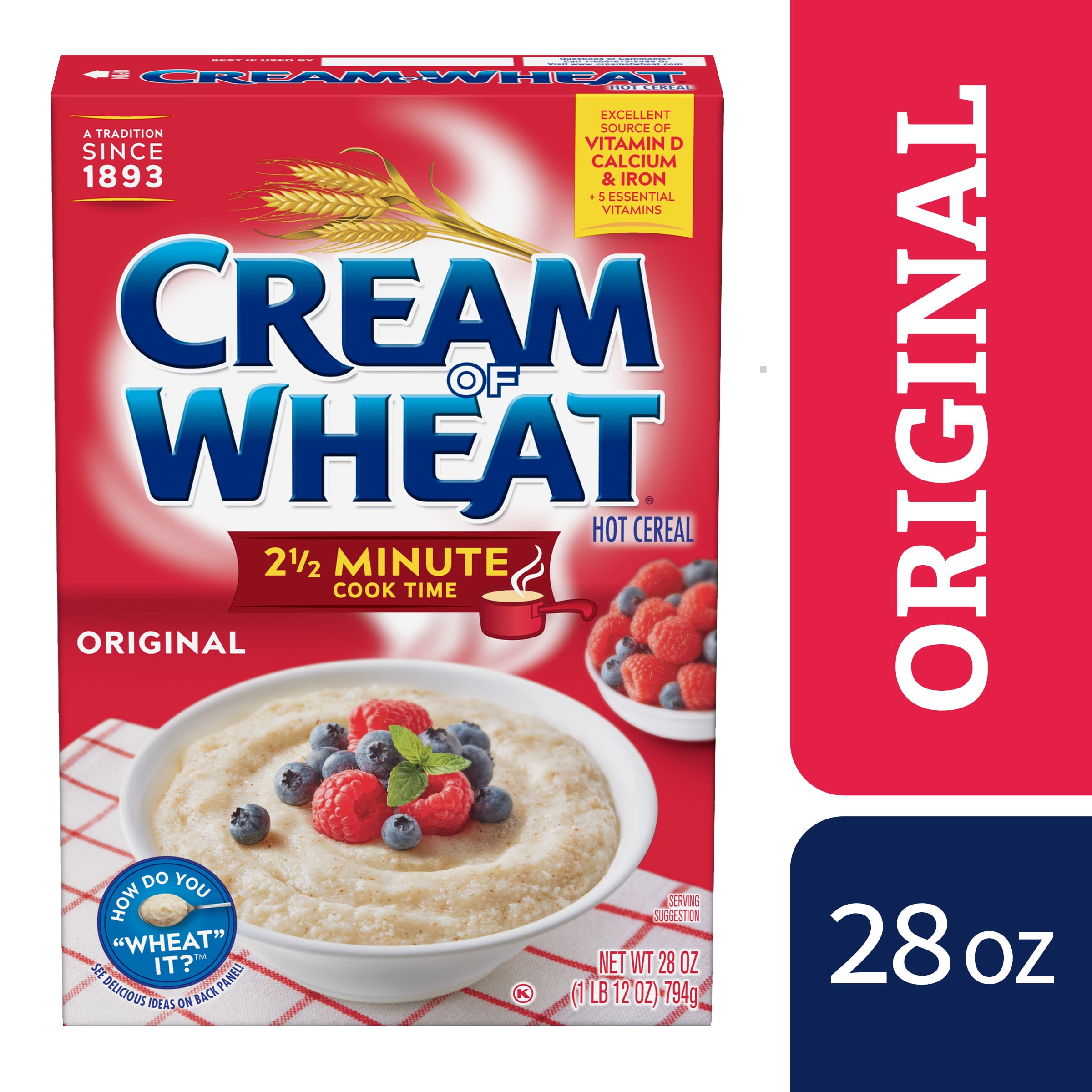 Cream of Wheat 2.5 Minute Hot Cereal, Original Flavor, Kosher, Shelf-Stable, 28 oz Box