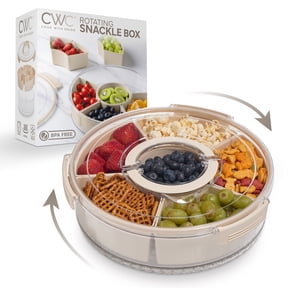 COOK WITH COLOR Round Snackle Box – 6-Compartment Serving Tray with Lid and Handle, Cream – Kids Lunch Box & Meal Prep Snack Container