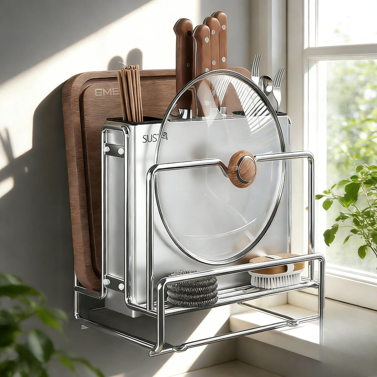 Cream style kitchen knife holder, storage rack, household ...