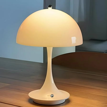 Cream style mushroom table lamp, three-color light source adjustment, rechargeable mobile table lamp, 15*23cm.