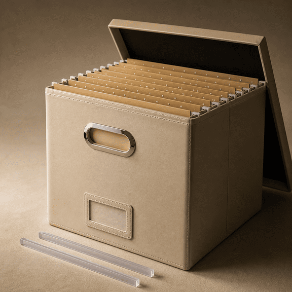 Cream-yellow(Leather) 1 Pack File Storage Box