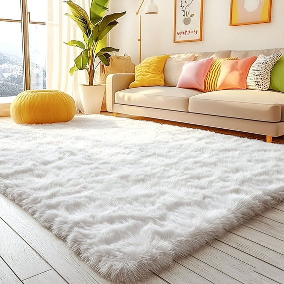 Pentantan Shag Area Rugs, 5ft x 8ft Soft Fluffy Indoor Carpet for Living Room Bedroom Decor, Cream White