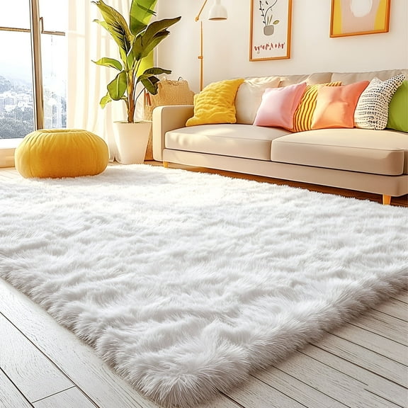 Pentantan Shag Area Rugs, 5ft x 8ft Soft Fluffy Indoor Carpet for Living Room Bedroom Decor, Cream White