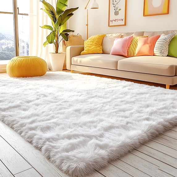 Pentantan Shag Area Rugs, 9ft x 12ft Soft Fluffy Indoor Carpet for Living Room Bedroom Decor, Cream White