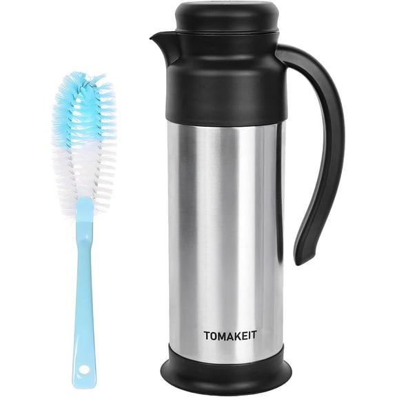Creamer Pitcher for Coffee,1L/34 Oz Thermal Coffee Carafe,Stainless Steel Carafes Keeping Hot and Cold,Double-Wall Design,12-Hour & Cold,Leak-Proof, Portable Travel,Camping,Office