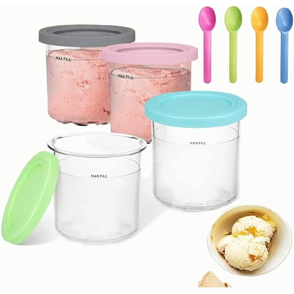 Creami Deluxe Pints and Lids (4 pack) - Plastic Ice Cream Containers, BPA-Free & Dishwasher Safe