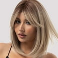 thumbnail image 1 of Creamily 12" Blonde Wigs for Women Straight Bob Wigs with Bangs Synthetic Short Blonde Bob Wigs with Dark Root, 1 of 11