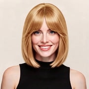 Creamily 12" Short Blonde Bob Wigs for Women Straight Short Wigs with Bangs Synthetic Strawberry Blonde Bob Wigs Glueless Wigs Strawberry Blonde