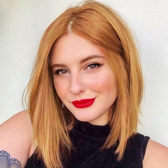 Creamily 12" Short Blonde Bob Wigs for Women Straight Short Wigs with Bangs Synthetic Strawberry Blonde Bob Wigs Glueless Wigs (Strawberry Blonde )