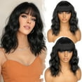 thumbnail image 1 of Creamily 14"Black Wig for Women Short Wavy Curly Bob Wigs with Bangs Natural Black Hair Wigs Heat Resistant Synthetic Wigs, 1 of 6