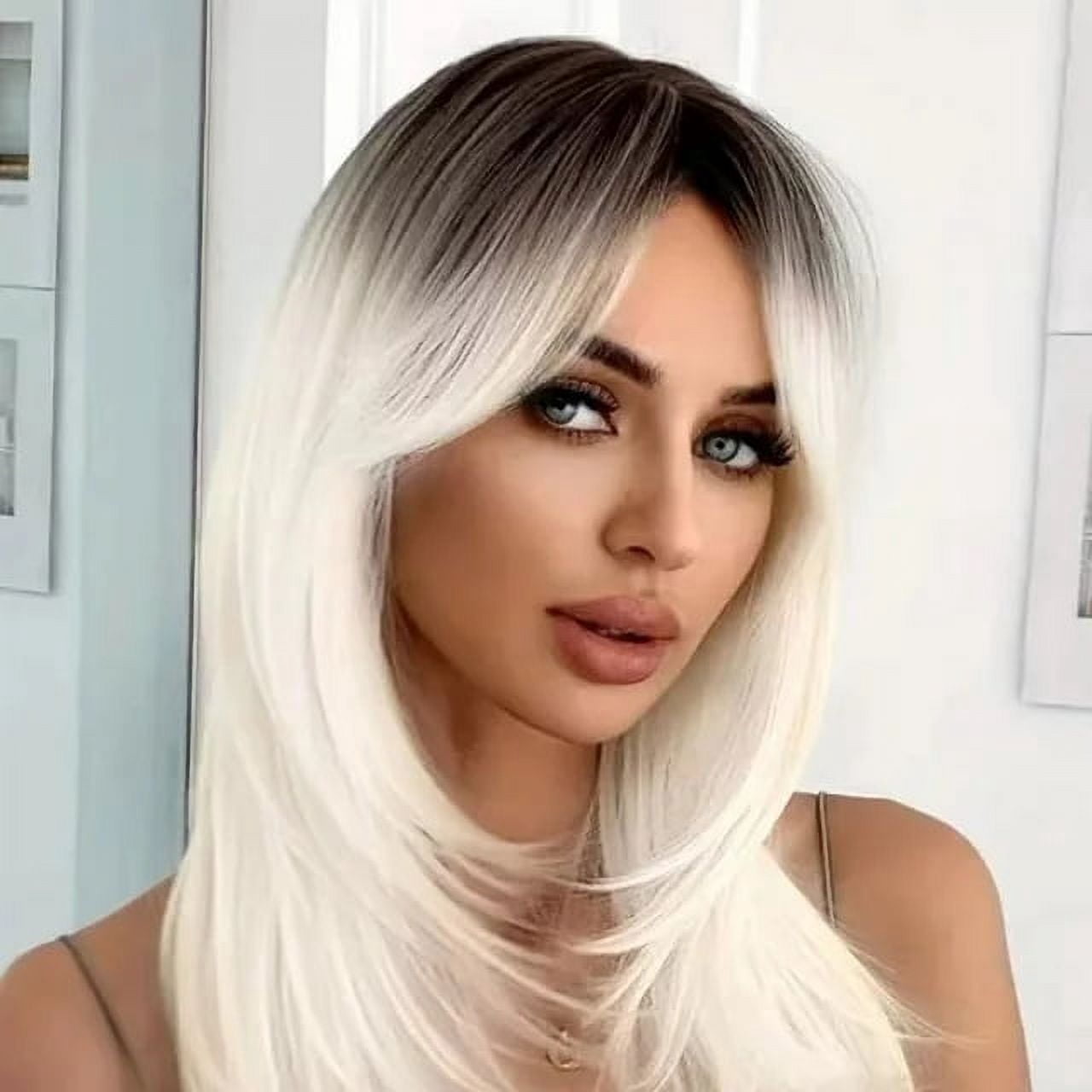 ?NAYA 14” WHITE SILVER Bang Wig *NWT* Women Snow White Pastel Rainbow Long Wavy Fringe Bangs Wig  main image 4