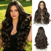 Creamily 22 Inch Long Brown Wavy Synthetic Wig for Women   Natural Hairline, Breathable Cap, Daily Wear