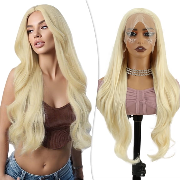 Creamily 30 Inch Blond Synthetic Wig 13*3 Long Straight Wig for Women Blonde Heat Resistant Glueless Lace Front Wigs Hair for Daily Party Cosplay Wig