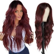 Creamily 23 Inch Middle Part Curly Wavy Wig Natural Looking Synthetic Heat Resistant Fiber Wig for Daily Wear, Party, Cosplay