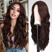 Creamily 26" Brown Wigs for Black Women V Part Body Wave Wigs Synthetic Curly Wig Long Brown Wigs