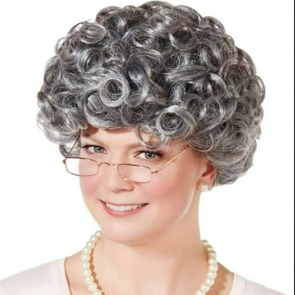 Creamily 6 Pcs Grey Old Lady Wigs for Women Grandma Wigs Granny Wig Grey Curly Wigs for Cosplay