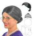 thumbnail image 1 of Creamily 7 Pcs Grey Granny Hat Wig Synthetic Wigs for Women Old Lady Wig Cosplay Wig Wefted Wig Caps, 1 of 7