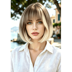 Creamily Short Blonde Wig for Women - Natural Look Brown Roots, Lightweight Bob Style with Adjustable Cap, Everyday Wear Synthetic Wig