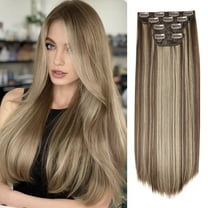 Creamily 4 PC Clip in Hair Extensions 20" Straight Long Extensions for Women Synthetic Hairpiece (Brown Mixed Blonde)