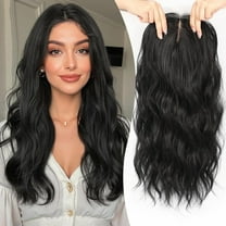 Creamily 24 Inch Wavy Hair Toppers Long Curly Hair Pieces with 6“ ×6.5” Large Base Central Lace Clip In Hair Extensions for Women with Thinning Hair(Dark Brown With Big Wave)