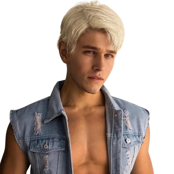 Creamily Mens Wigs Short Hair Wigs Wigs for Men Synthetic Blonde Wigs with Bangs Cosplay Wefted Wig Caps
