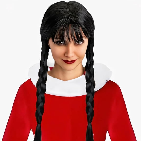 Creamily Braided Wigs for Women Long Black Wig with Bangs for Cosplay Wig Wefted Wig Caps