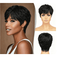 thumbnail image 1 of Creamily Pixie Cut Wigs Human Hair Short Wigs for  Women Natural Straight Glueless Pixie Wig with Bangs 1B, 1 of 10