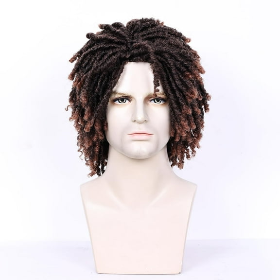 Creamily Mens Wigs Dreadlock Wigs for Men Braiding Hair Synthetic Braided Wigs Faux Locs Twist Crochet Hair (Black mix brown)