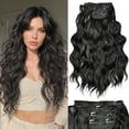 thumbnail image 1 of Creamily Natural Black Clip in Hair Extensions for Women Long Wavy Natural Synthetic Thick Hairpieces (23inch,4pcs), 1 of 7