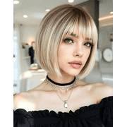 Creamily Short Blonde Bob Wig for Everyday Women   Instant Style Blonde Mix Brown Roots, Lightweight and Breathable for Daily Wear