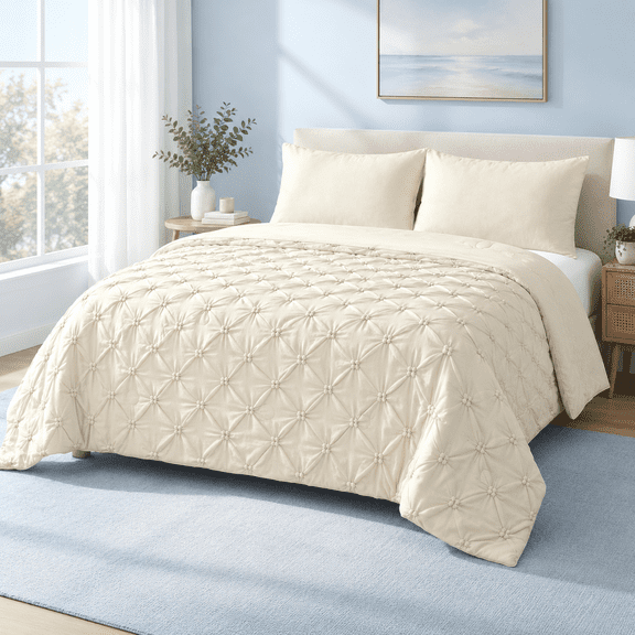 Creamy Beige King/Cali King (106''x90'') Without Sham Set Pintuck Comforter
