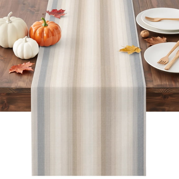 Creamy Beige Stripes Dining Table Runner, Gray Taupe Ombre Lines Striped Rustic Washable Table Runners Kitchen Coffee Table Center Decor for Home Party Holiday Wedding 13 x 36 Inches