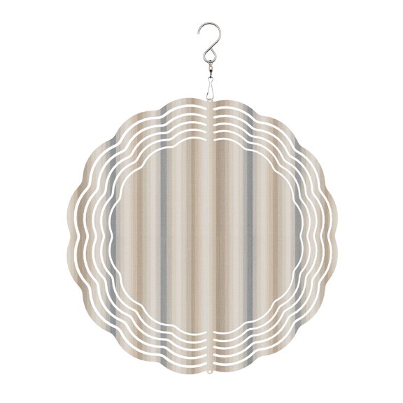 Creamy Beige Stripes Wind Spinner for Garden Yard 8In, Gray Taupe Ombre Lines Striped Rustic 3D Stainless Steel Kinetic Hanging Wind Spinners Rustproof Outdoor Decor for Lawn Patio Home