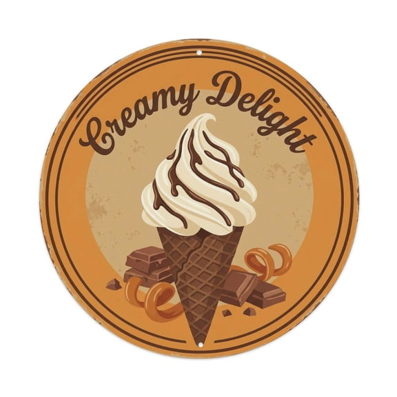 Creamy Delight Kitchen Wall Vintage Metal Tin Sign Plaque Wall Decor for Cafe, Club, Garden Round Metal Poster 8x8Inch