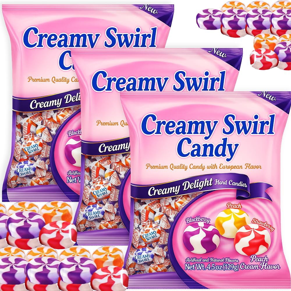 Creamy Delight Swirled Hard Candy 3 Bags, Strawberry Peach & Blackberry ...
