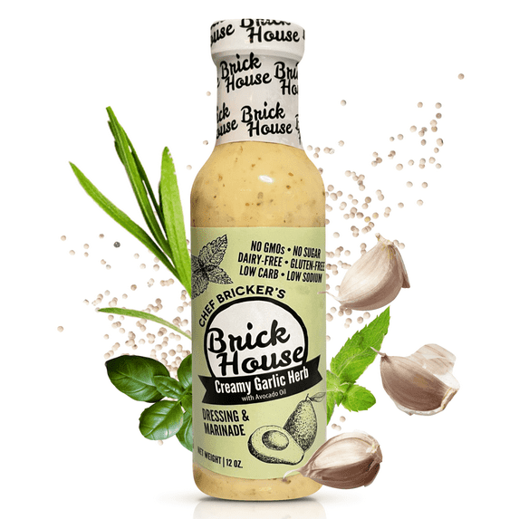 Brick House Vinaigrette's Creamy Garlic Herb salad dressing & marinade. Keto, Low sodium, Low Carb, Gluten Free, Dairy Free (single bottle)