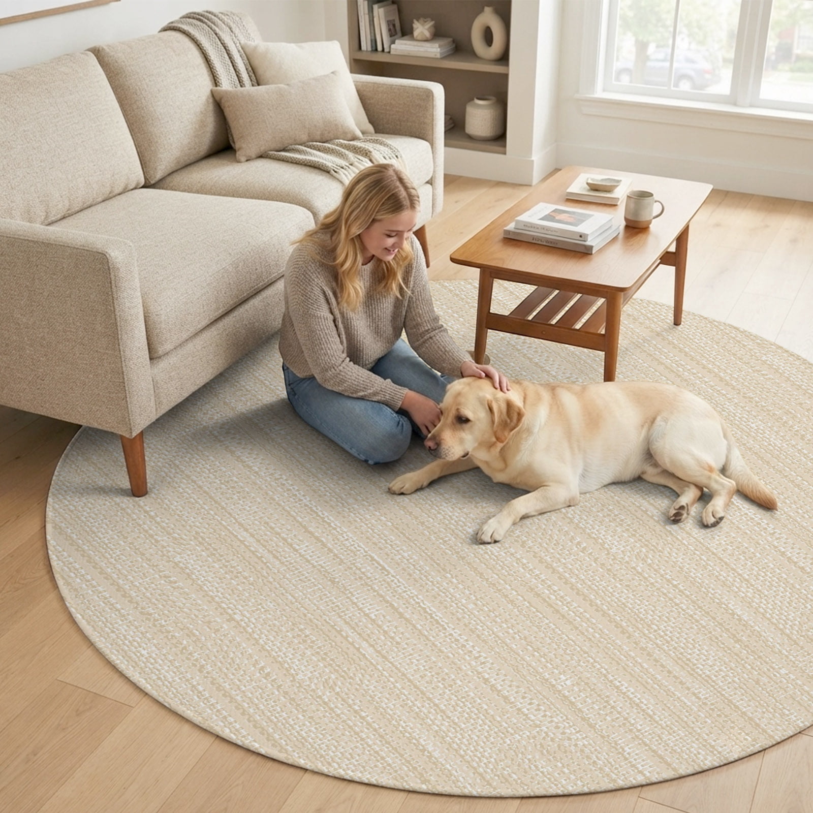 Rustic Round Area Rugs Creamy Ivory 8FT Round Area Rugs for Living Room Country Vintage ...