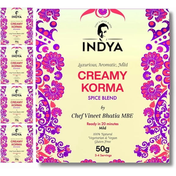 Creamy Korma Spice Mix 5 Pack by Chef Vineet Bhatia MBE – Non Spicy, Gluten Free, No Preservatives, Vegetarian & Vegan Friendly | INDYA Spices (Multipack (5 packs))