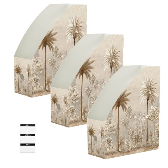 Creamy Linen Coconut Tree 6 Pack Magazine File Holders Desktop File Organizer Document Storage Bins for Office Home School