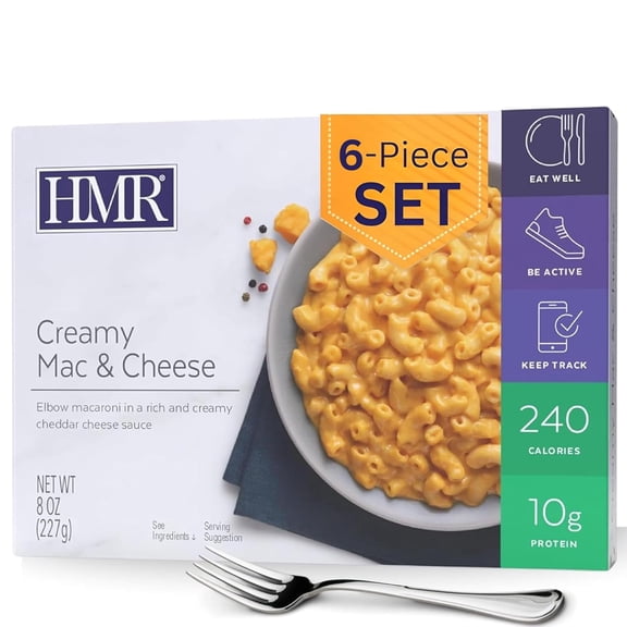 HMR Creamy Mac and Cheese Entre | Pre-packaged Lunch or Dinner to Support Weight Loss | Ready to Eat | Vegetarian | 10g of Protein | Low Calorie Food | 8oz Serving per Meal | Pack of 6