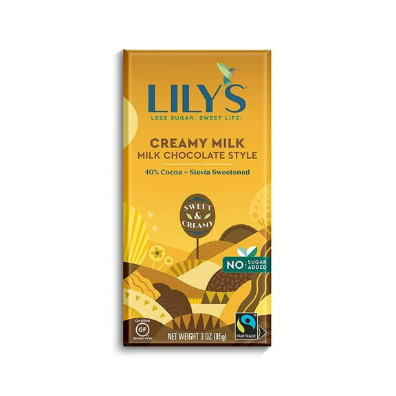 Creamy Milk Chocolate Style Bar by Lily's | Made with Stevia, No Added Sugar, Low-Carb, Keto Friendly | 40% Cocoa | Fair Trade, Gluten-Free & Non-GMO Ingredients | 3 ounce