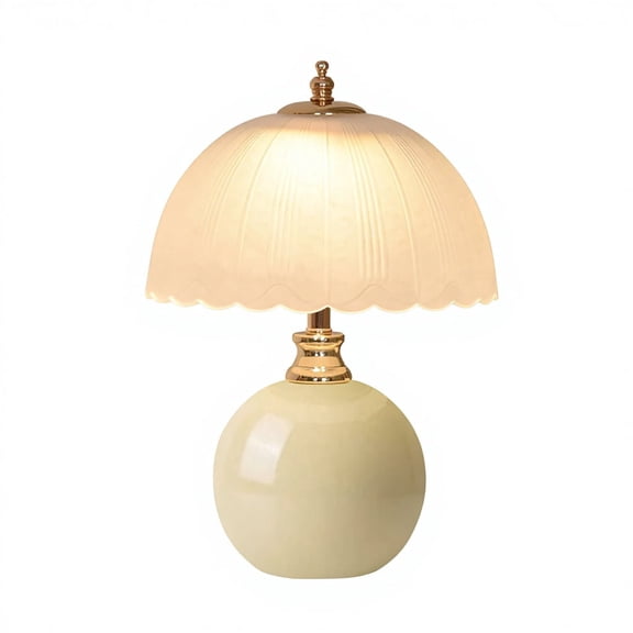 Creamy Romantic French Pastoral Glass Table Lamp, Modern Indoor USB Touch Control LED Bedside Night Lamp for Home Photography Decor