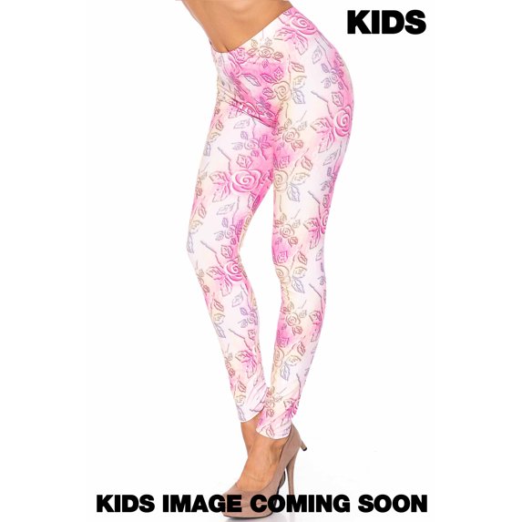 Creamy Soft Girls Kids Size Leggings, High Rise, Stretchy - by USA Fashion 3D Pastel Ombre Rose Medium