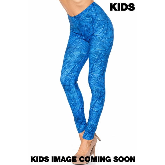 Creamy Soft Girls Kids Size Leggings, High Rise, Stretchy - by USA Fashionâ„¢ Blue Wrinkled Denim Medium