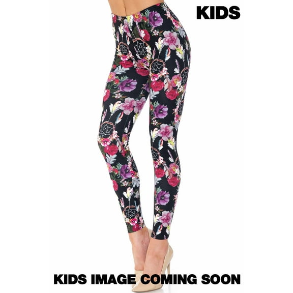 Creamy Soft Girls Kids Size Leggings, High Rise, Stretchy - by USA Fashionâ„¢ Floral Dreamcatcher Large