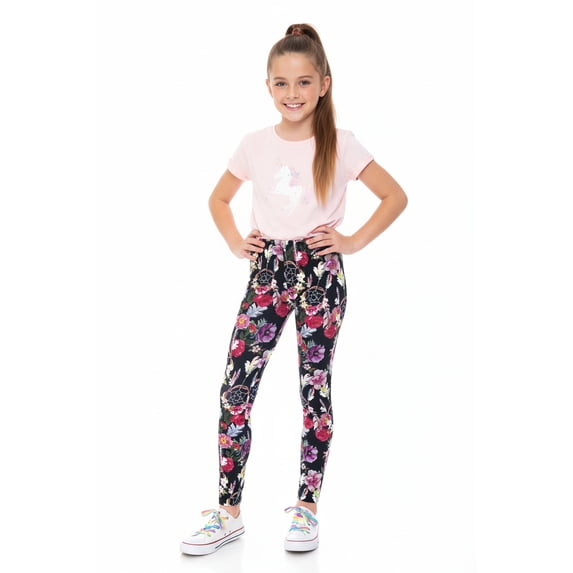 Creamy Soft Girls Kids Size Leggings, High Rise, Stretchy - by USA Fashion™ Floral Dreamcatcher Medium